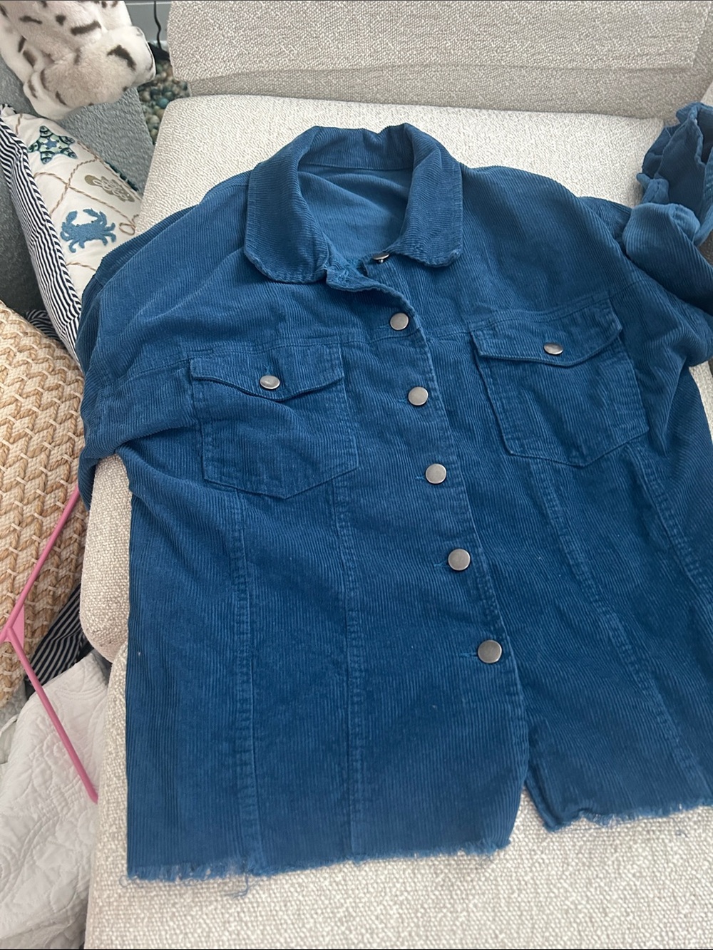 Blue Corduroy Button-Front Women's Jacket